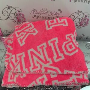 Victoria's Secret Pink neon pink and White Logo Plush Throw Blanket